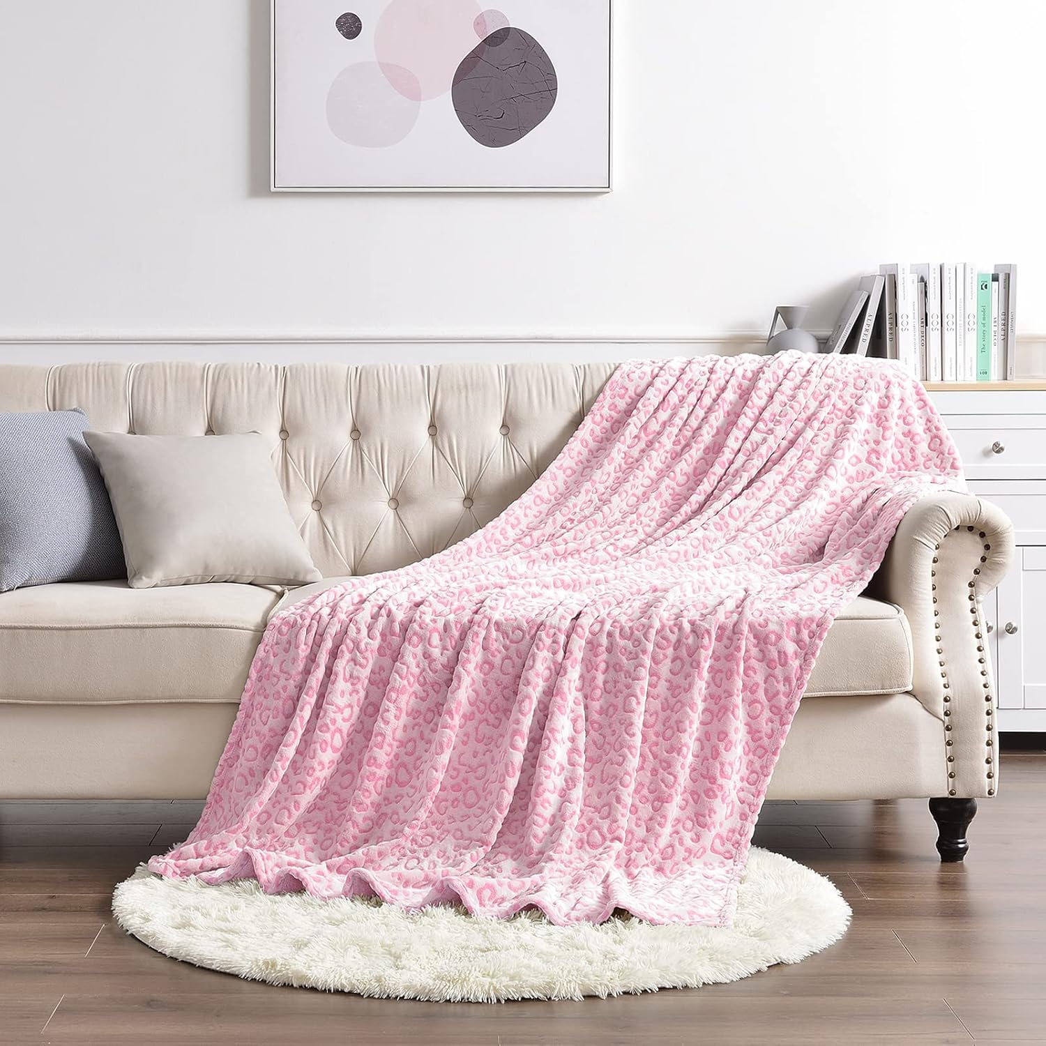 PLEASANT BOULEVARD | Leopard Throw Blanket Fleece, Premium Lightweight Cozy Warm Plush Microfiber Bedspread for Couch Sofa and Bed (Pink, Throw (50 X 60 Inches)) image number 2