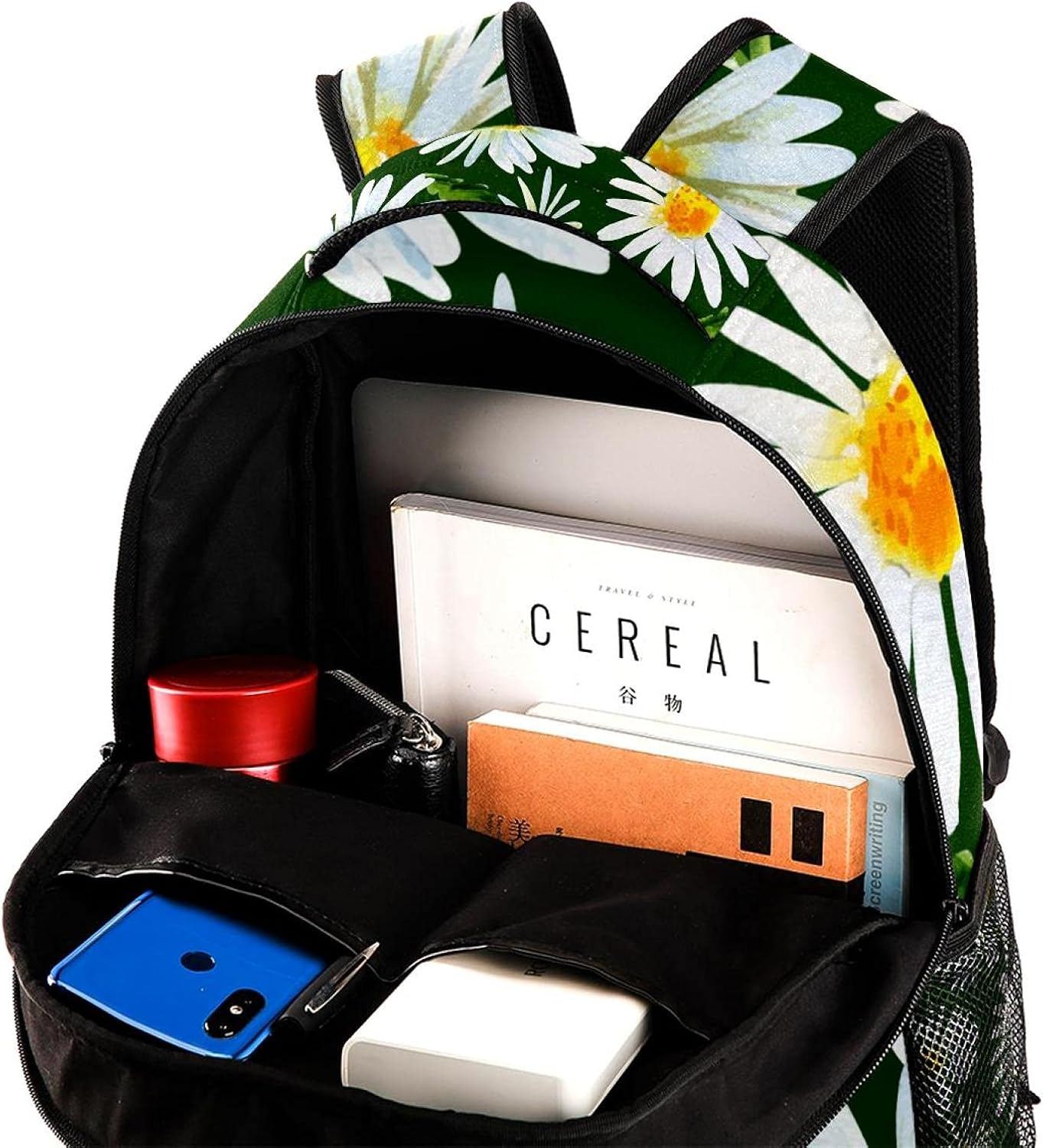 Beautiful Watercolor Daisy Flower Background Backpack Students Shoulder Bags Travel Bag College School Tote Backpacks