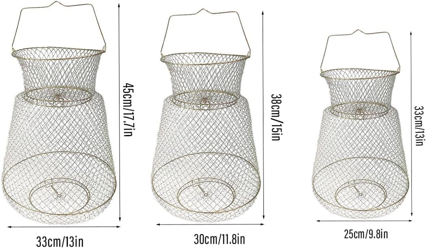 AIMALL Galvanized Fish Cage with Spring Door for Fishing, Portable Metal Wire Folding Trap Basket for Fish and Crab Catching, Durable and Lightweight