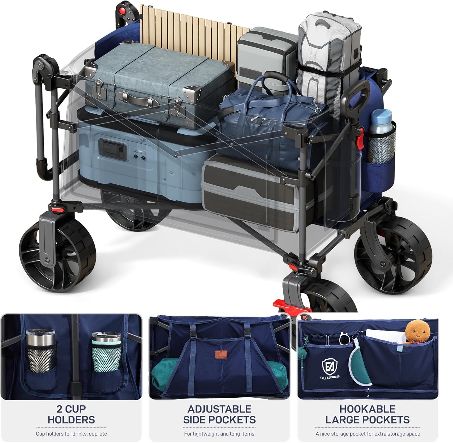 EVER ADVANCED Folding Wagon with Canopy Blue image number 3