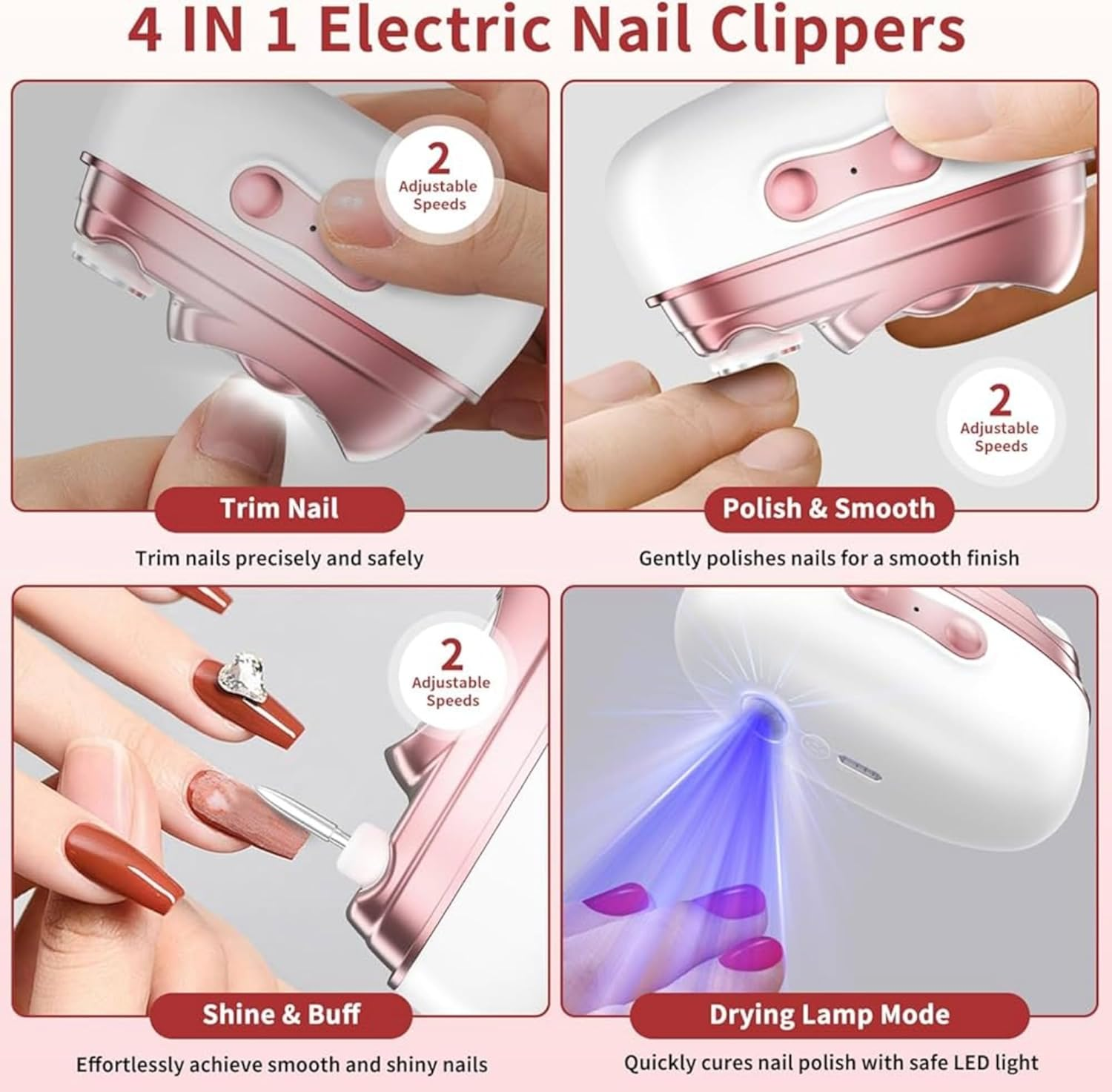 2026 New 4-In-1 Electric Nail Clippers, Electric Automatic Nail Clipper, 2 Speed Gears Adjustable Nail Cutter, Smart Nail Clipper with Polishing Light & Clip Storage, Seniors Gifts, Gifts for Women,Mom image number 5
