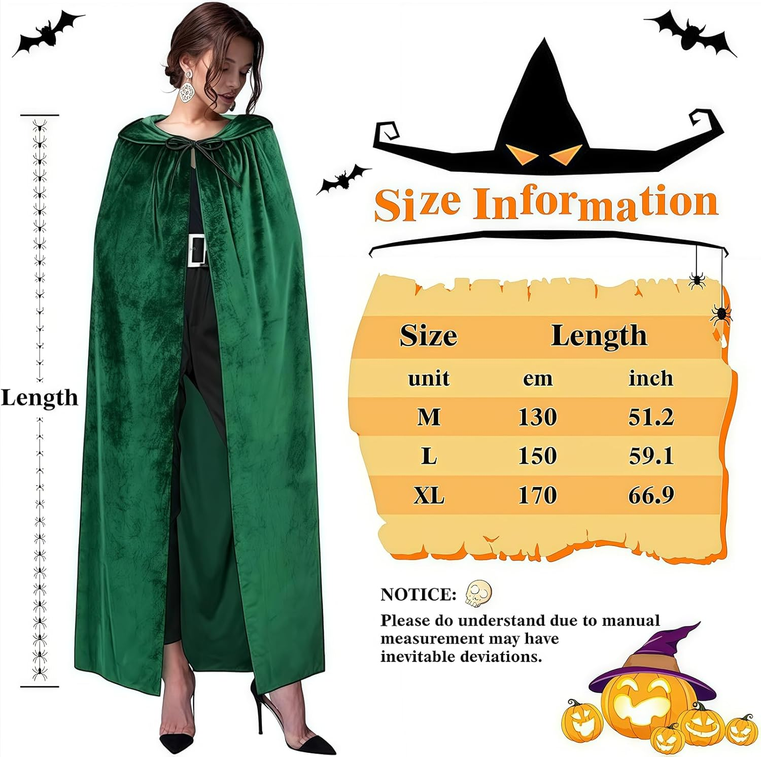 Halloween Costume for Men'S Women Cosplay Green Cloak Robe Costume Halloween Tunic Hooded Uniform Halloween Costume Accessories (Green, 170Cm) image number 4