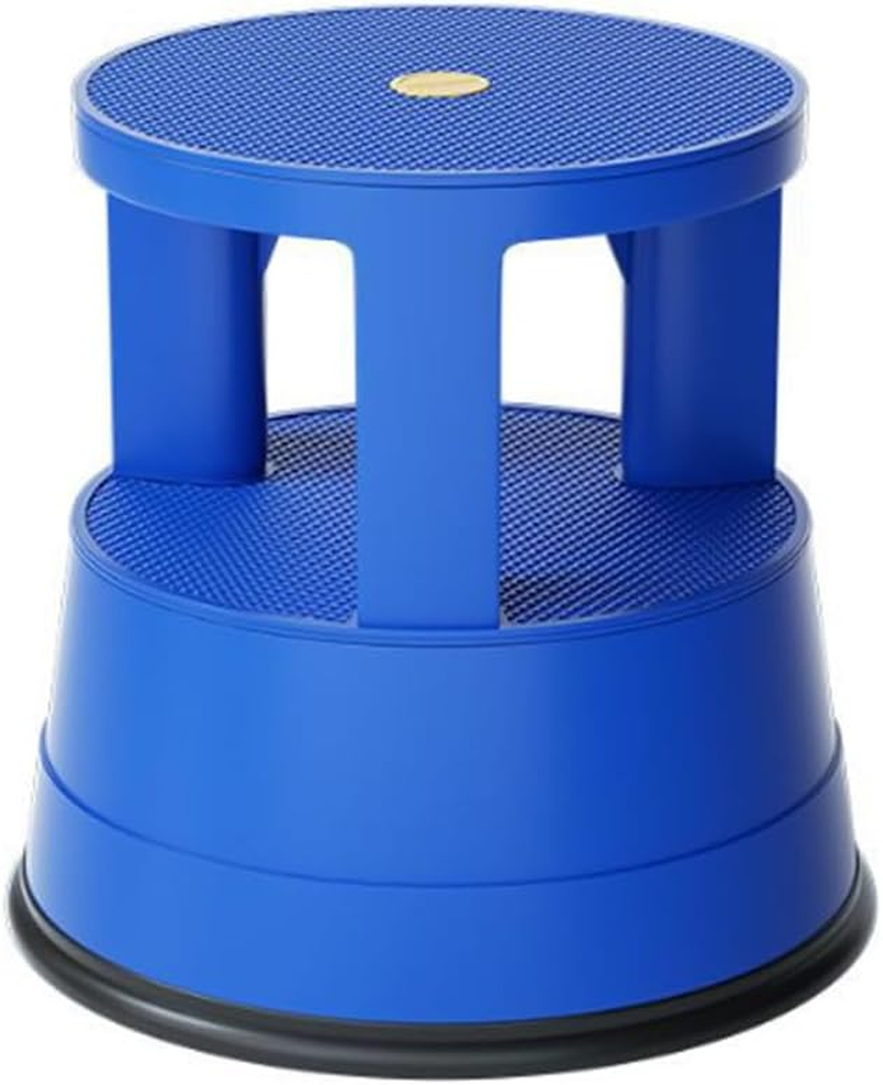 Rolling Step Stool, Movable Step Stool, Library Stool with Anti-Slip Platform, Portable round Step Stool with Wheels, Step Stool Suitable for Kitchen, Library, Office, Garage (Blue) image number 4