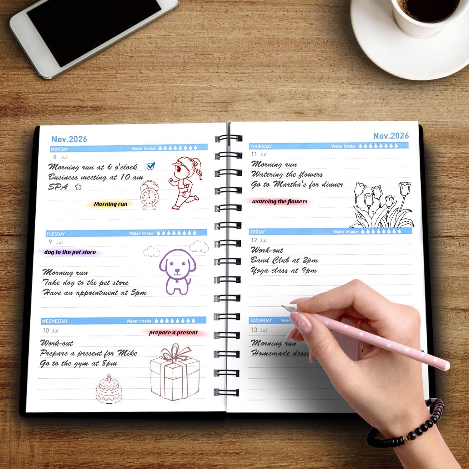 Monthly Weekly Daily Planner 2026-2027 with Stickers, Agenda Planner from January 2026-June 2027, 5.7'' X 8.2'' (Black) - Deep Blue image number 6