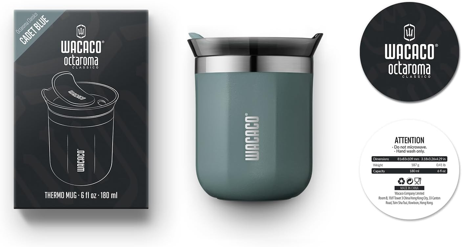 WACACO Octaroma Classico Vacuum Insulated Coffee Mug, Double-Wall Stainless Steel Travel Tumbler with Drinking Lid, 6 Fl Oz (180Ml), Blue image number 5