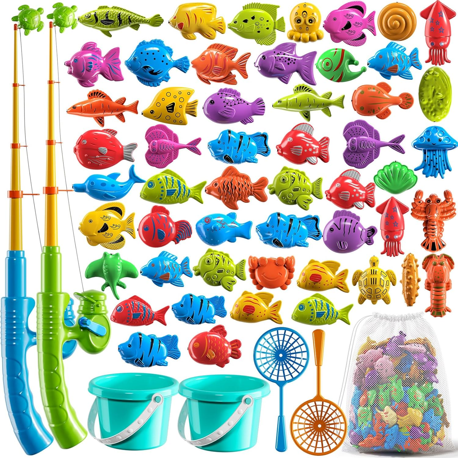 Magnetic Fishing Game Pool Toys for Kids 3-5, Water Table Bathtub Kiddie Party Toy with Pole Rod Net Plastic Floating Fish, Outdoor Toys for Kids Age 3 4 5 6 7 8 Year Old image number 2