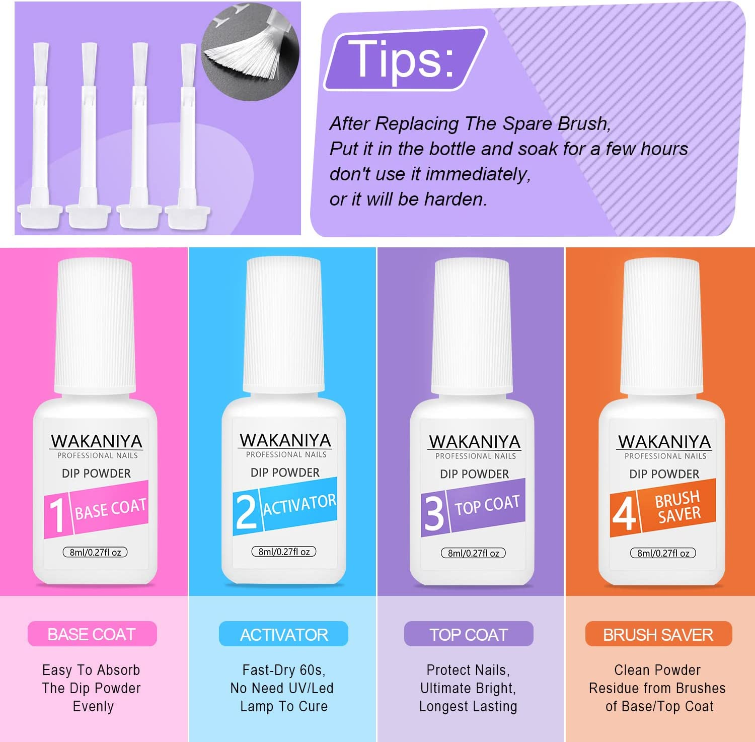 Wakaniya Dip Powder Nail Kit-12 Colors Dip Manicure Kit Pure and Glitter Dipping Powder Set with Base Top Coat for Professionals Beginners Gorgeous Fall Winter Classic French Nail Art Home Salon DIY image number 3