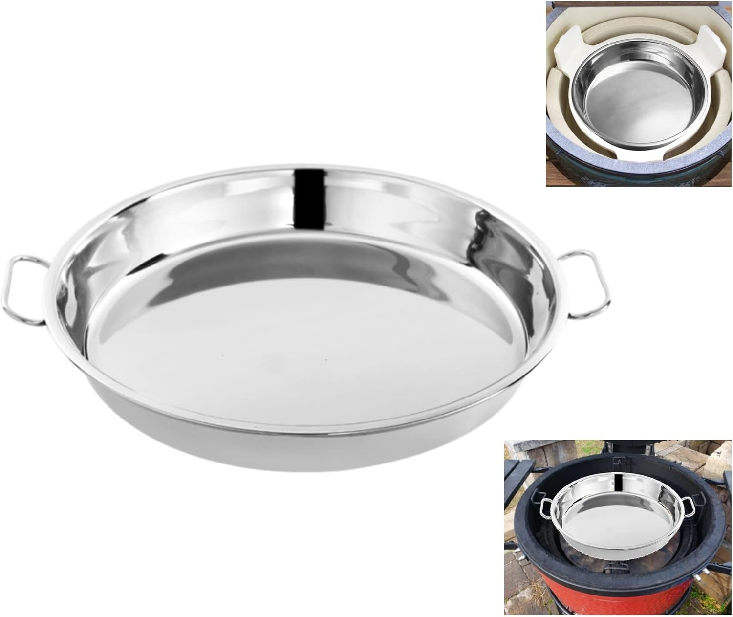 Lxkj Stainless Steel Drip Pan, Perfect for Big Green Egg, Kamado Joe Classic Joe, Acorn & Weber Grills & Smokers, Baking Tray, Salad Plates, 13" Diameter Round, Reusable and Easy to Clean image number 3