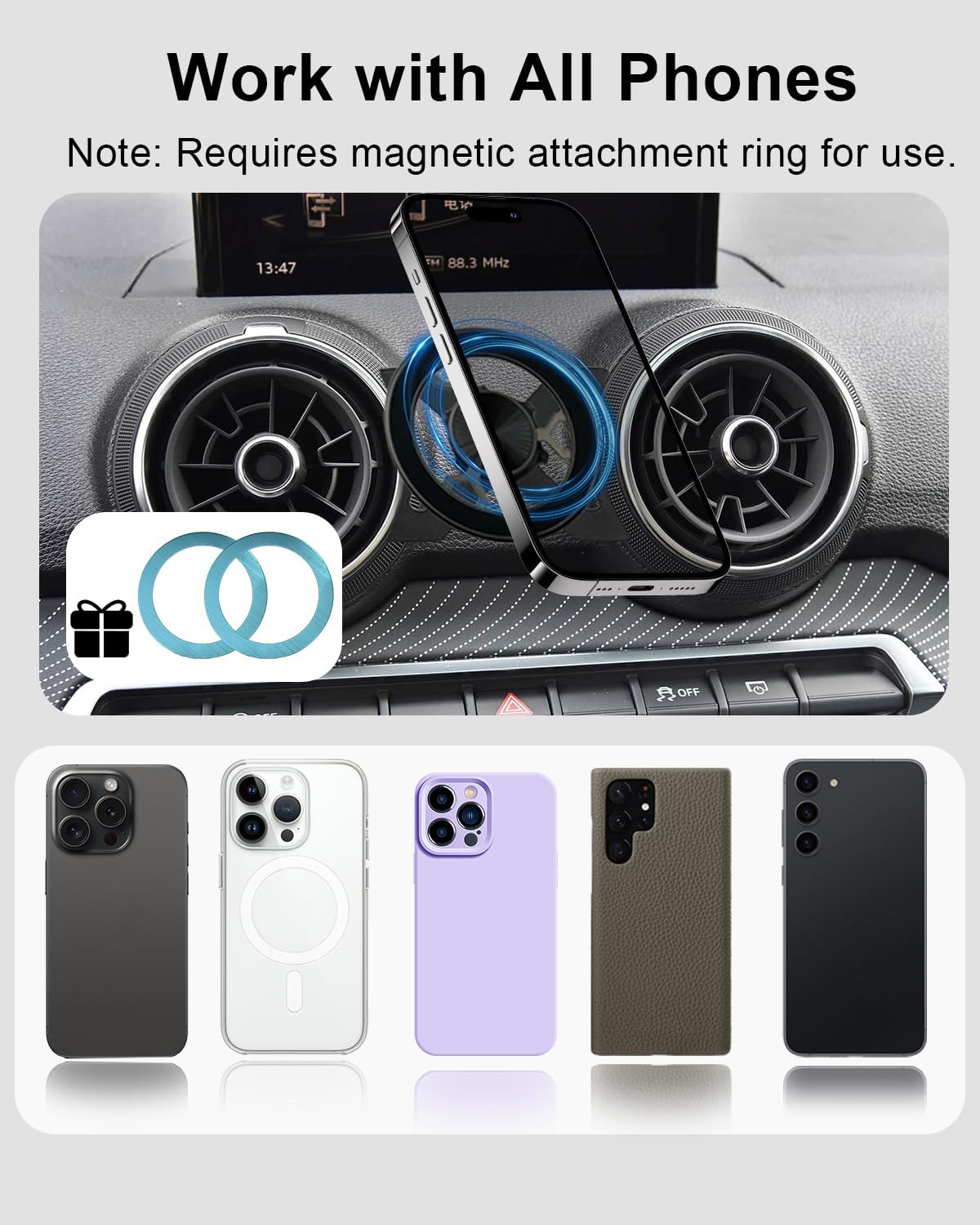 SPTSSWET Magnetic Mobile Phone Holder Compatible with Audi Q2 2016-2023 360 Degree Adjustable Compatible with Magsafe Car Mobile Phone Holder for Car Ventilation Slots Suitable image number 6