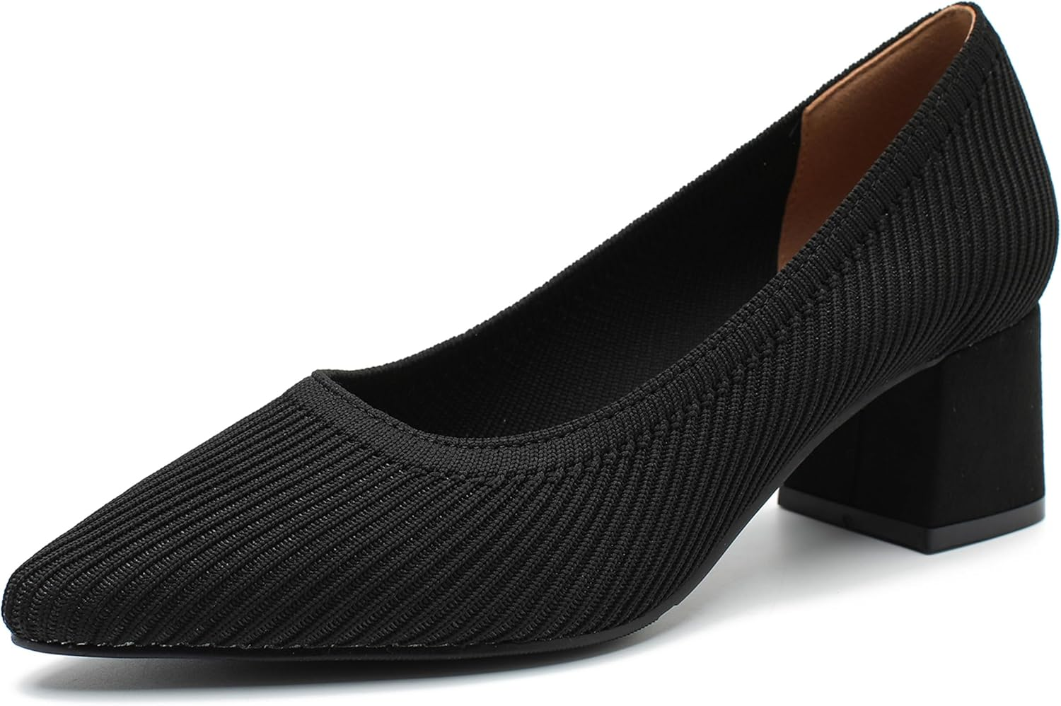 Enelauge Women&rsquo;S Knit Pumps Closed Toe Low Chunky Block Heels Slip on Comfortable Pointed Toe Office Work Dress Business Wedding Prom Shoes