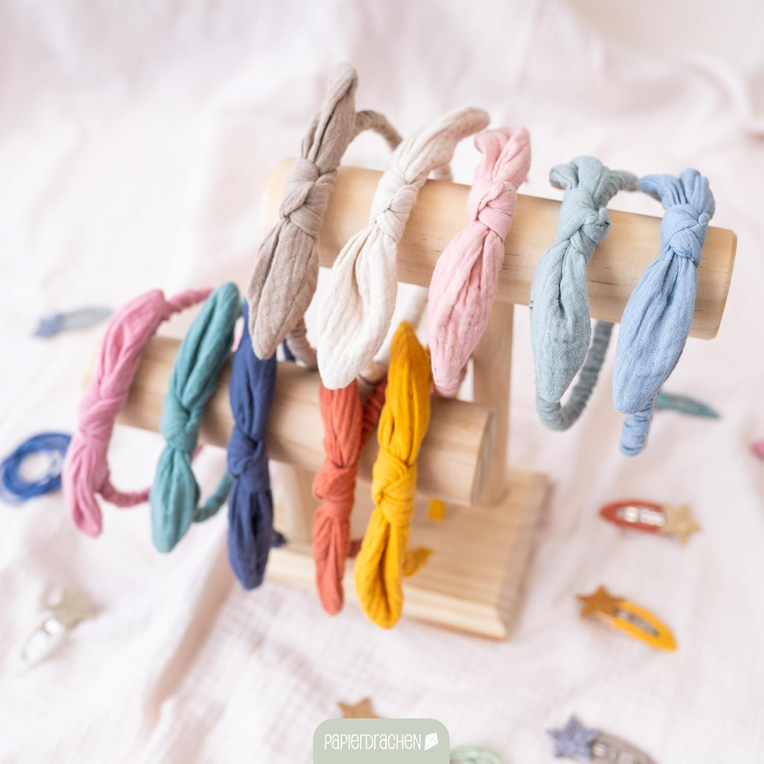 Papierdrachen Special Hair Accessories Set with Headband, Glitter Hair Clips, Hair Bobbles Combined with High-Quality Muslin Fabric - Light Pink - for Girls and Women