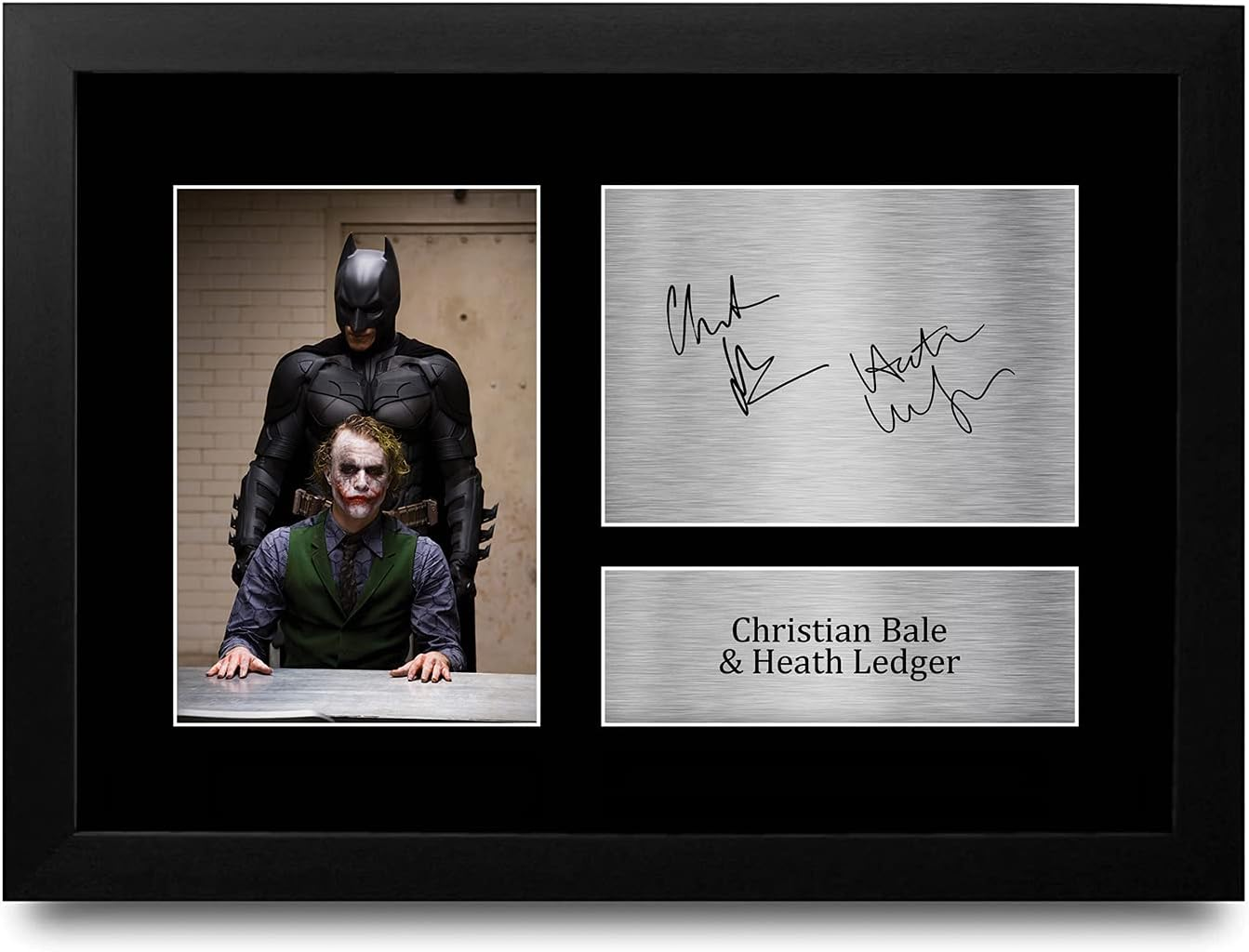 HWC Trading FR A3 Christian Bale & Heath Ledger the Dark Knight Batman & Joker Gifts Printed Signed Autograph Picture for Movie Memorabilia Fans - A3 Framed