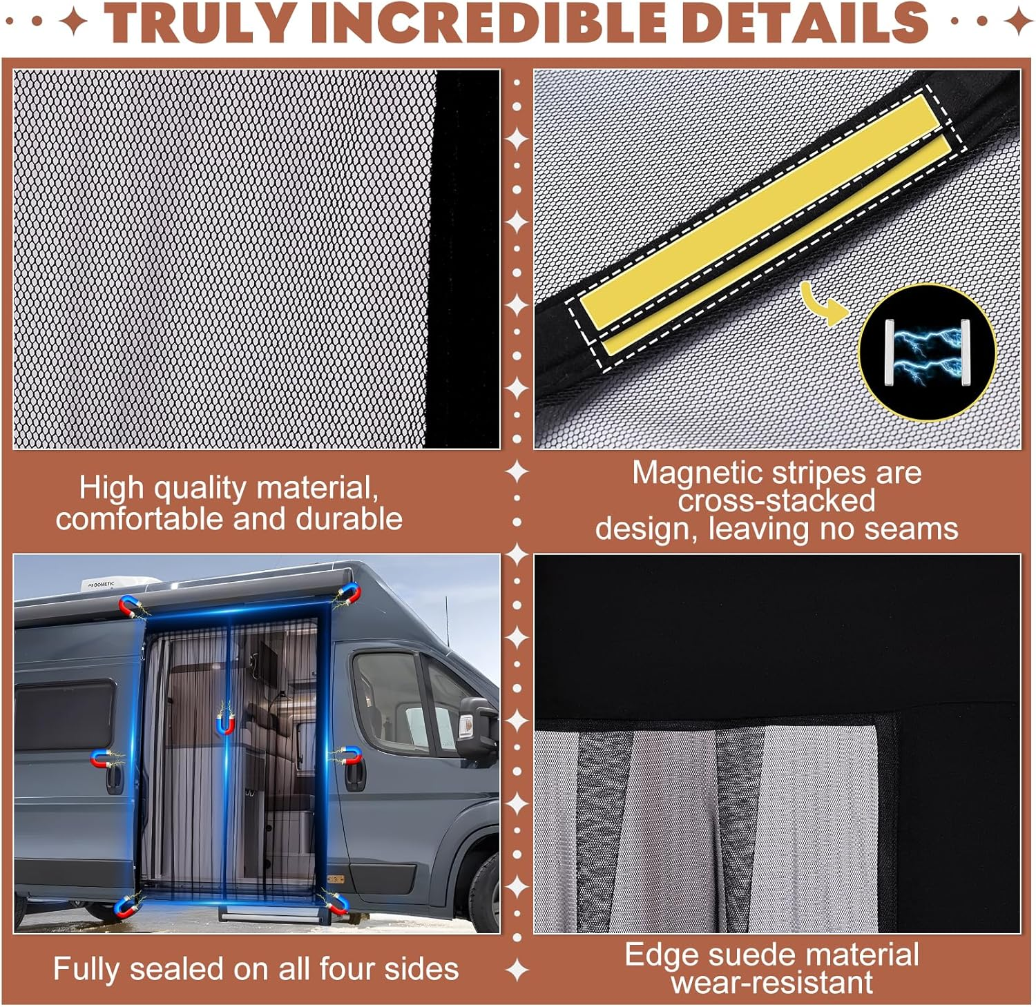 XCBYT Van Bug Screen &ndash; Universal Size Side Door Flyscreen Mosquito Net with Magnetic Closure for Van Sliding Doors (Large, 83&rdquo; X 59&rdquo;) image number 5