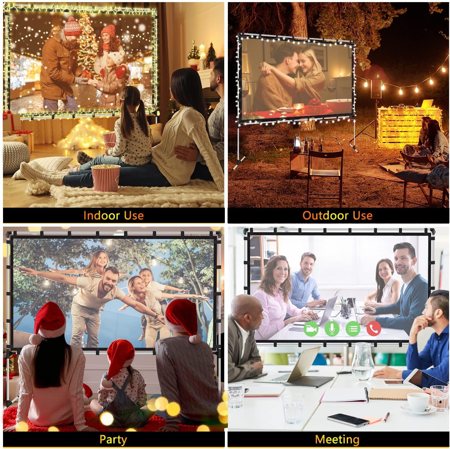 Projector Screen with Stand 100 Inch Outdoor Indoor Projector Screen 16:9 4K HD Portable Rear Front Projection Movie Screen with Carry Bag for Home Theater Backyard Movie Night image number 5