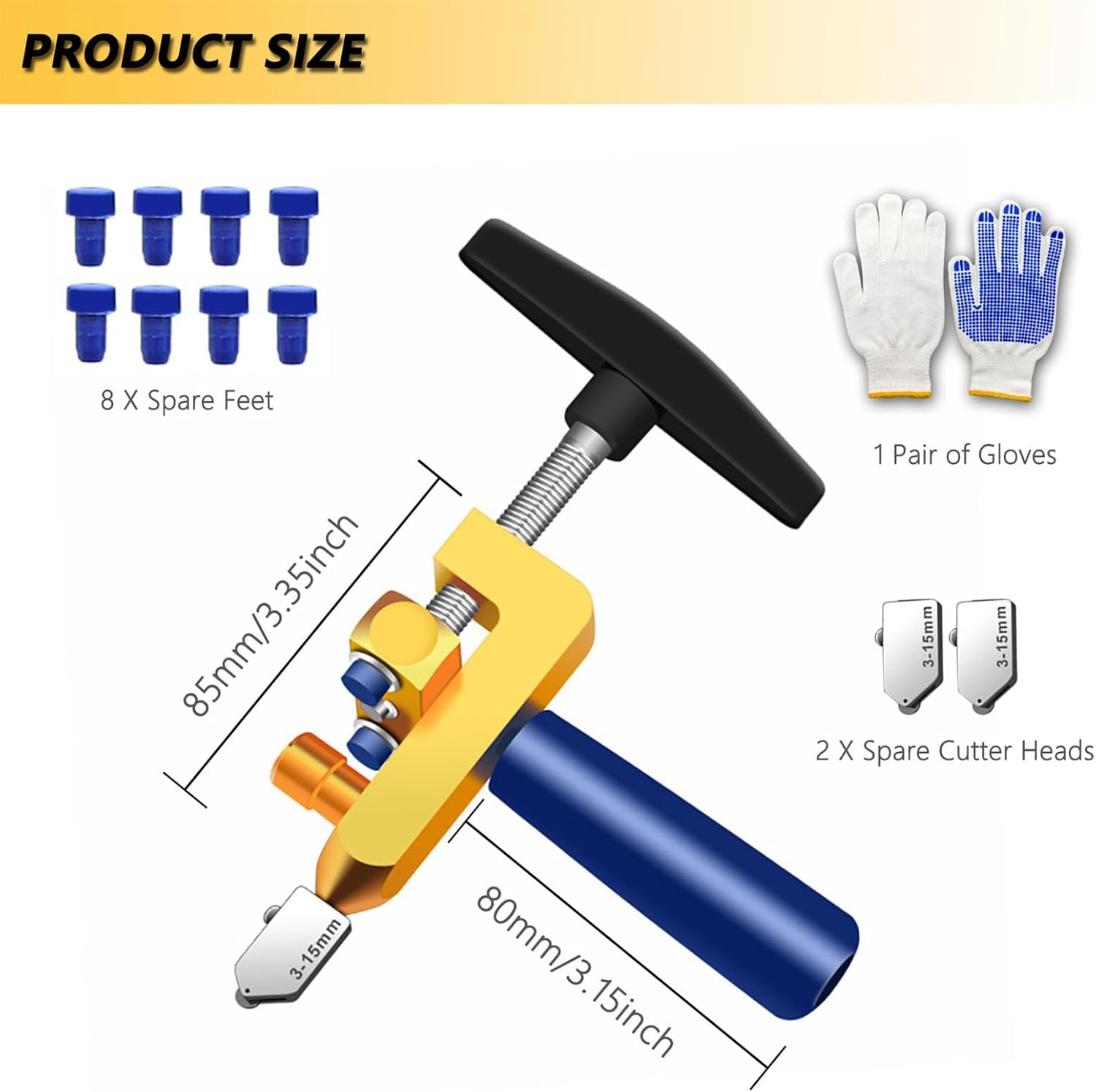 2 in 1 Manual Tile Cutter, Glass Tile Cutter Hand Tool with Glass Breaking Pliers, Mirror Cutting Kit with 3 Tungsten Steel Blade for Home DIY Cutting Glass, Mirror, Ceramic Tile, Glazed Tiles