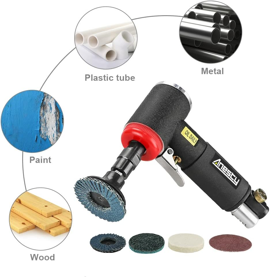 Mini Air Angle Die Grinder Kit, 1/4" Right Angle Air Die Grinder with 3Mm & 6Mm Collets & 20Pcs 2" Quick Change Discs Set, Mini Air Angle Sander Polisher Grinding Tool for Polish Grind Rust Removal image number 6