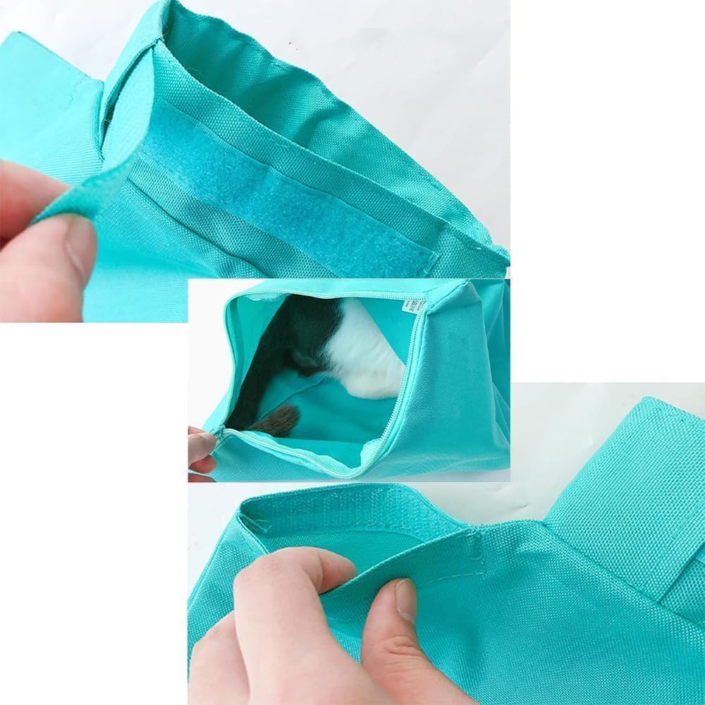 Cat Carrying Bag, Cat Carrying Bag for Adult Cats, Small Dogs, Scratch Resistant Pet Grooming Bag, Paw Care, Nail Trimming, Soft Bag and Tote Design, Washable and Foldable (Blue) - Black image number 6
