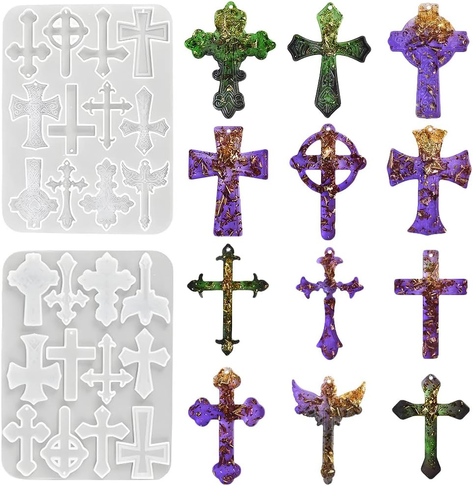 Weenkeey Cross Resin Molds Cross Keychain Molds Cross Pendant Epoxy Silicone Molds Charm Casting Mold for DIY Crafts Jewelry Earrings Pendant Keychain