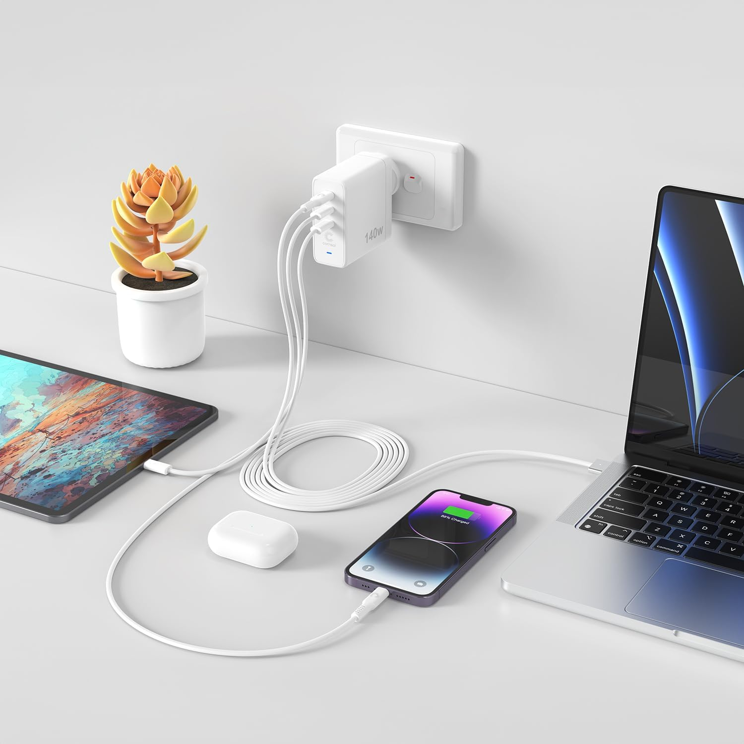 Comsol 140W 3 Port USB-C Gan Laptop Wall Charger image number 3