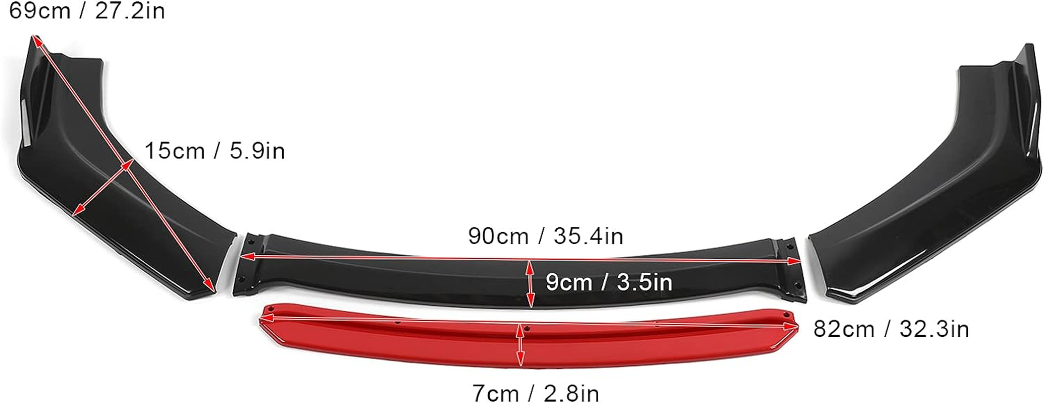 Universal Front Bumper Lip Lower Chin Spoiler Splitter Body Kit Air Dam Automotive Protector, Universal Fit for Most Cars, Glossy Black with Red Tongue image number 6