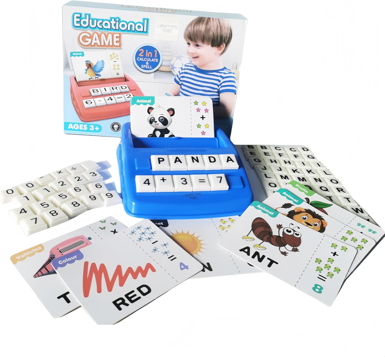 LYNETTE'S TOYS 2 in 1 Flash Card Game Set Box-Montessori Toy for Caculate and Spell Skill, Kindy and Preschooler Aged 3+ Educational Toy (Blue)