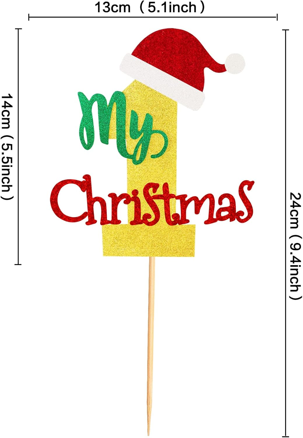 1Pcs My First Christmas Cake Topper Christmas Hat Merry Christmas 1St Birthday Cake Decorations for Baby Boy Girl 1St Birthday Theme Party Christmas Party Supplies image number 1