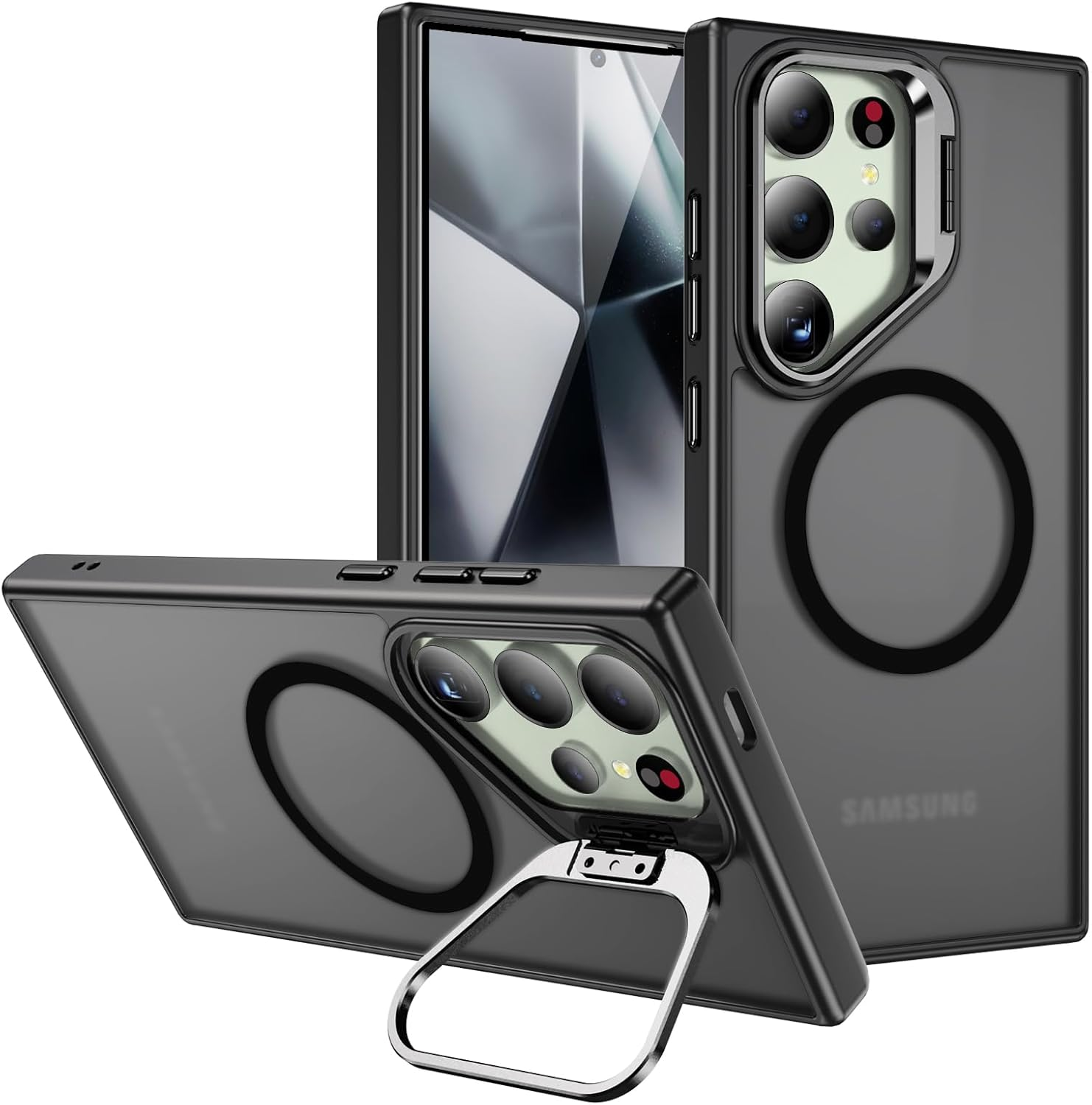 For Samsung S24 Ultra Magnetic Case with Metal Camera Stand,Full Protection Shockproof Cover Translucent Magnetic Case for Galaxy S24 Ultra（Black） image number 3