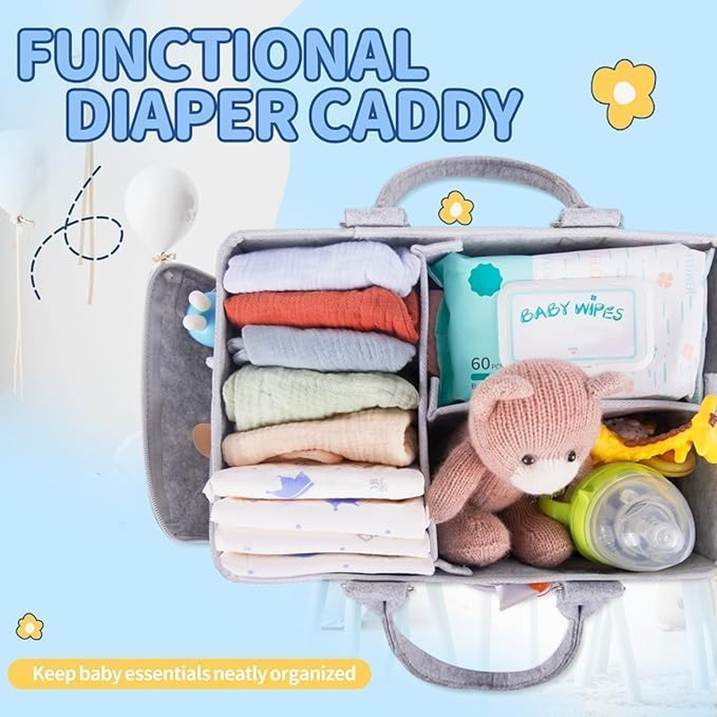 LEHEGONGBA Diaper Caddy Organizer Large Size 38X26X18Cm Baby Nappy Caddy Premium Leather Handles Multi Pocket Grey Nursery Storage Portable Baby Essentials Tote Bag image number 6