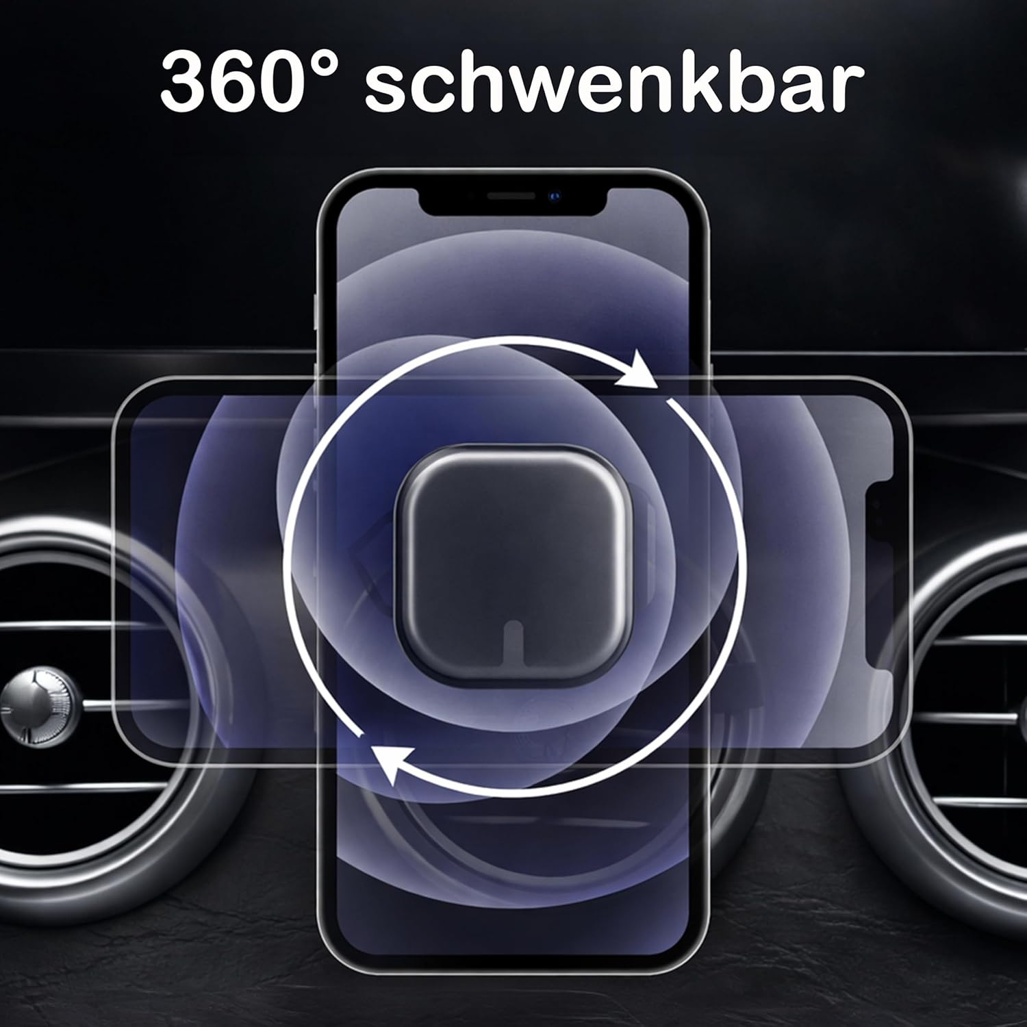 Mobile Phone Holder Car Magnet for round Ventilation | Magnetic Holder for Mobile Phone for round Fans and Air Vent | Ideal for Mercedes, Audi A3 and All Ventilation Nozzles with Slats image number 1