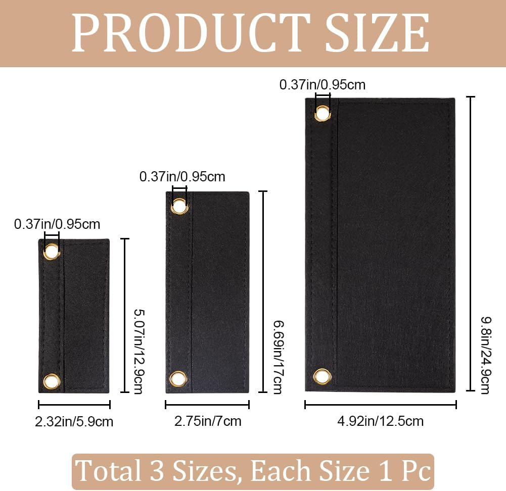 CREATCABIN 3Pcs Black Purse Felt Insert Organizer 3 Sizes Wool Tote Bag Organizer with Eyelet Bag Classic Inner Pocket Storage Multipurpose Handbag for Pochette Envelope Bag Travel Bag Cosmetic Bag image number 5