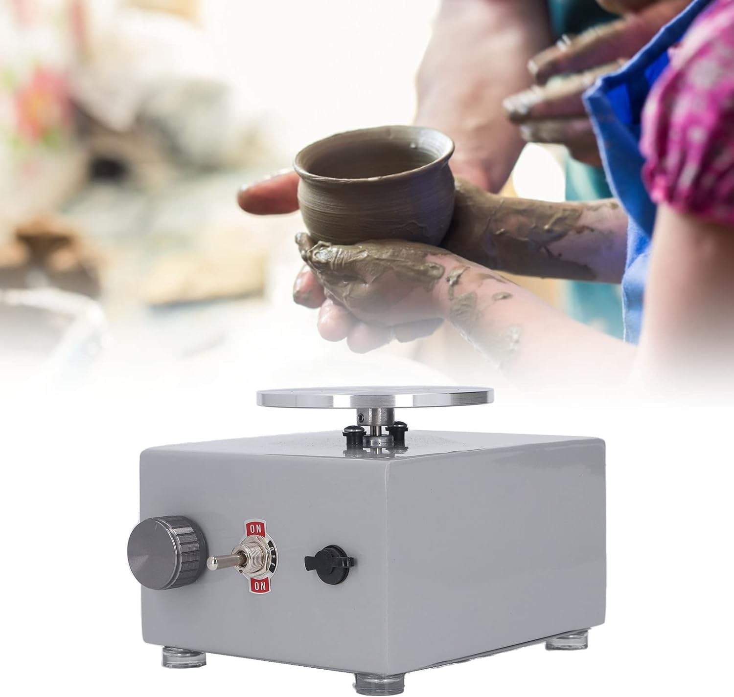 Pottery Wheel, Adjustable Speed Mini Pottery Forming Machine with Detachable Water Basin and Pottery Tools, Electric Clay Machine for Kid, Ceramic, DIY Clay, Art, Craft(Au) image number 6