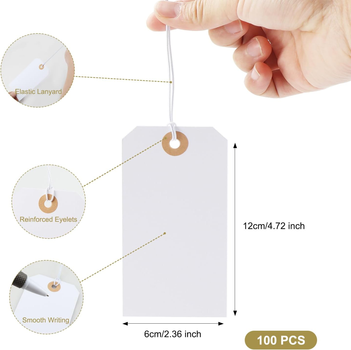 100 Packs Christmas Tags for Presents,Luggage Labels with String for Christmas,Graduation,Gifts,Sales Labels,4.76"&times;2.36"(White)