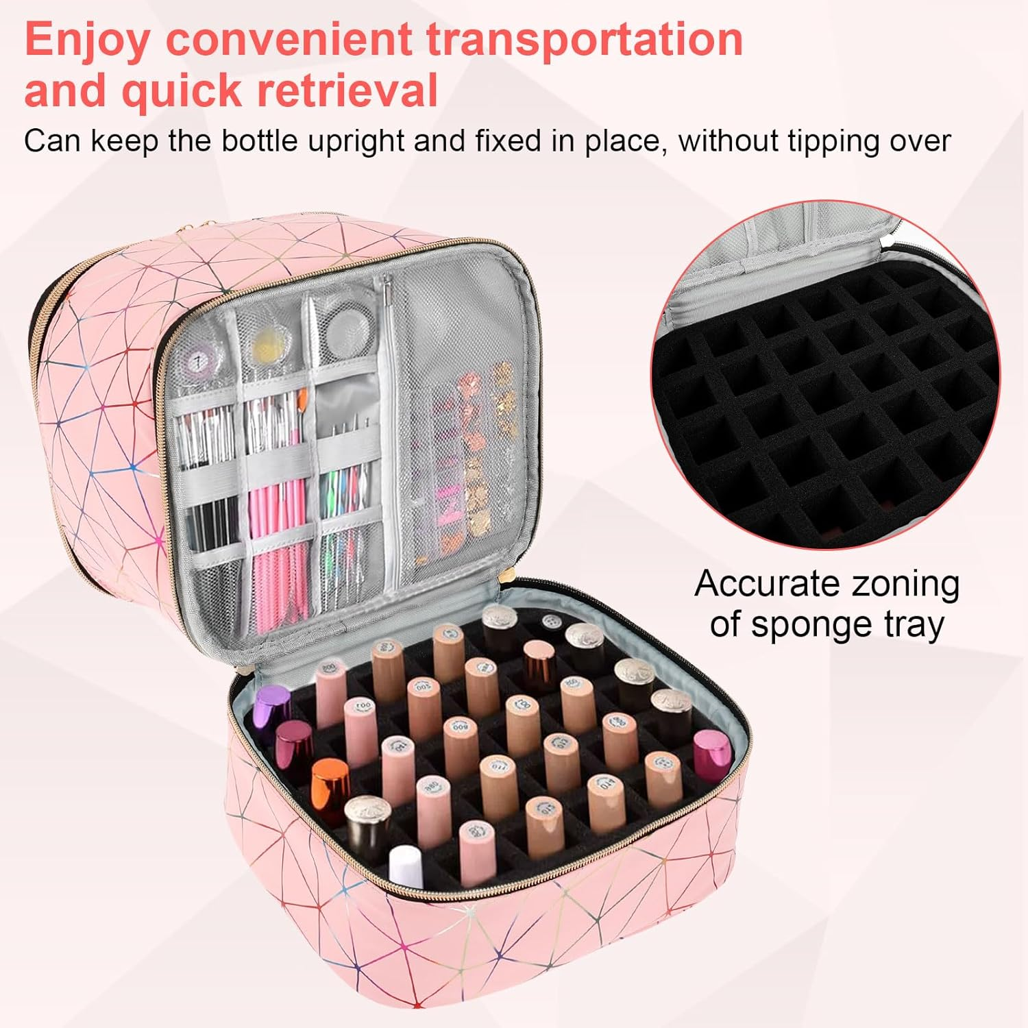 UKQRRTC Holographic Nail Polish Organizer Bag, Zipper Closure, Double Layers Nail Supplies Storage Box for Home Travel Salon image number 1