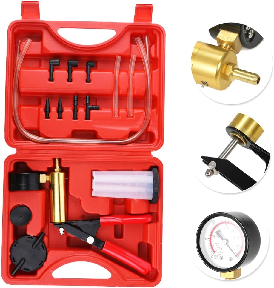 Eacam 17PCS Handheld Vacuum Pump Tester Brake Bleeder Kit Brake System Bleeding Tools with Adapters Automotive Fluid Reservoir Tester for Car Truck Motorcycle image number 3