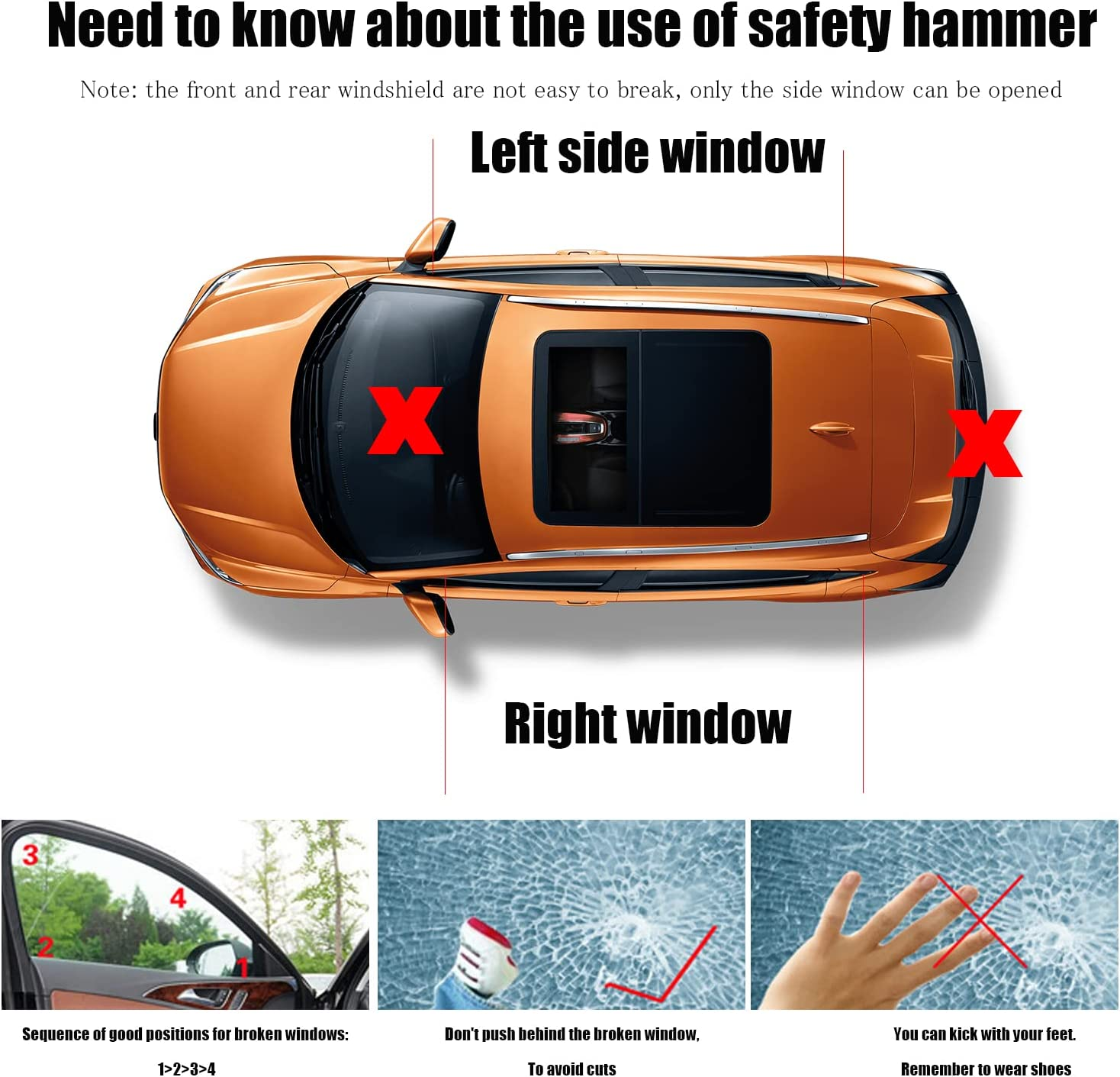 Benran 2 Pcs 2-In-1 Car Window Breaker Emergency Keychain Car Escape Tool for Emergency Situation Mini Keychain Car Safety Hammer image number 6