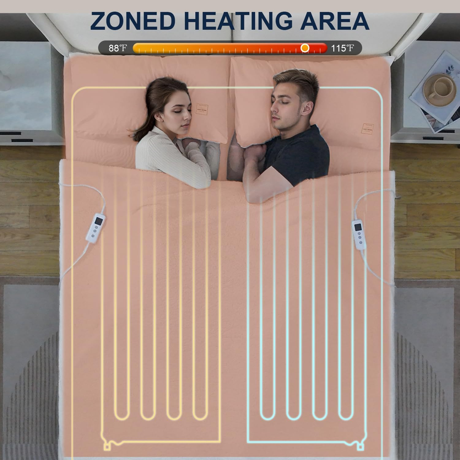 Dual Control Electric Blanket King Fitted - 182X203Cm Air Layer Heated Underblanketr with 10 Heat Settings Controller & 1-9 Hrs Auto Off,Deep Pocket Bed Warmer,Machine Washable image number 6