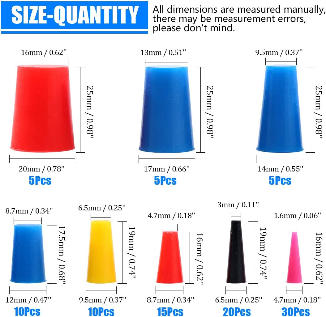 Glarks 100Pcs High Temp Silicone Rubber Tapered Plug Assortment Kit Masking off Holes during Powder Coating, Painting, Hydro Dipping, Media Blasting image number 3