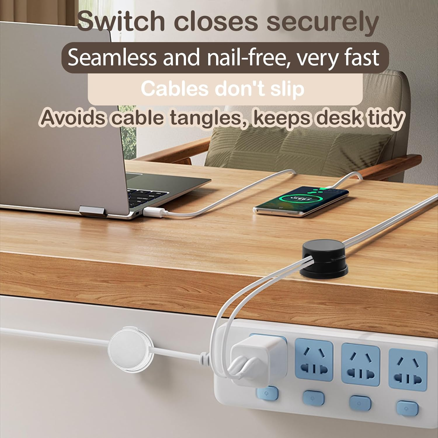 YUENTOEN 6 Pack Cord Organizer, Desk Cable Management Clips 360&deg; Rotating, Adhesive Wire Organizer Keeper for Car Home Office (White+Black) image number 5