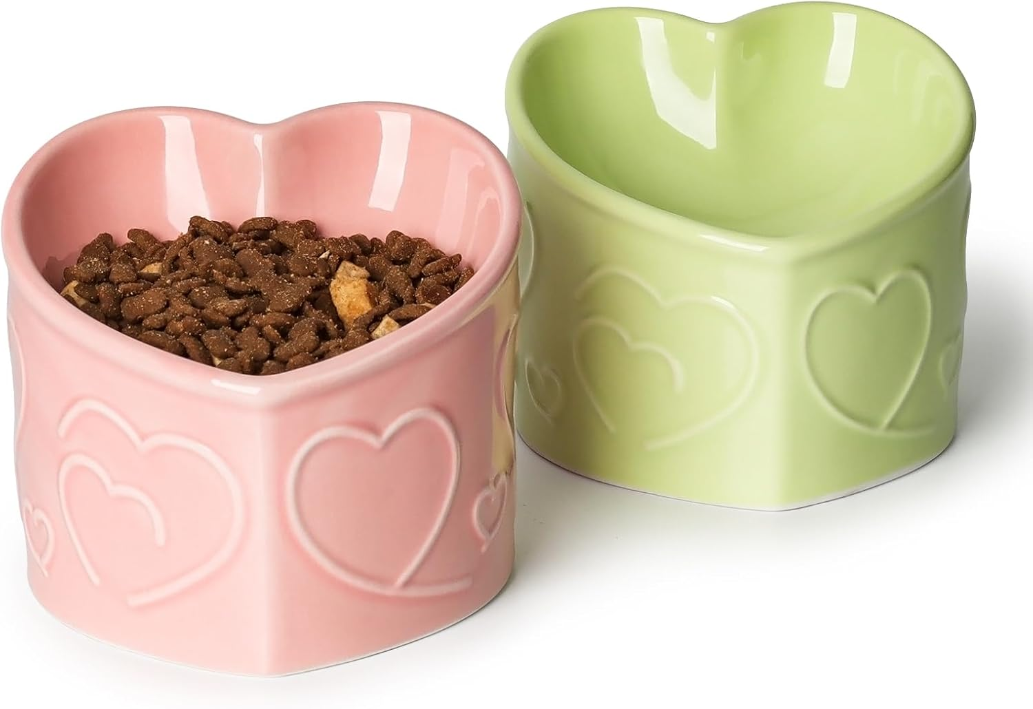 Yauyik Tilted Elevated Food Water Bowls Set of 2 - Ceramic Raised Cat Bowls - Pet Feeding Bowl Backflow Prevention for Cats Small Dogs, White & Pink