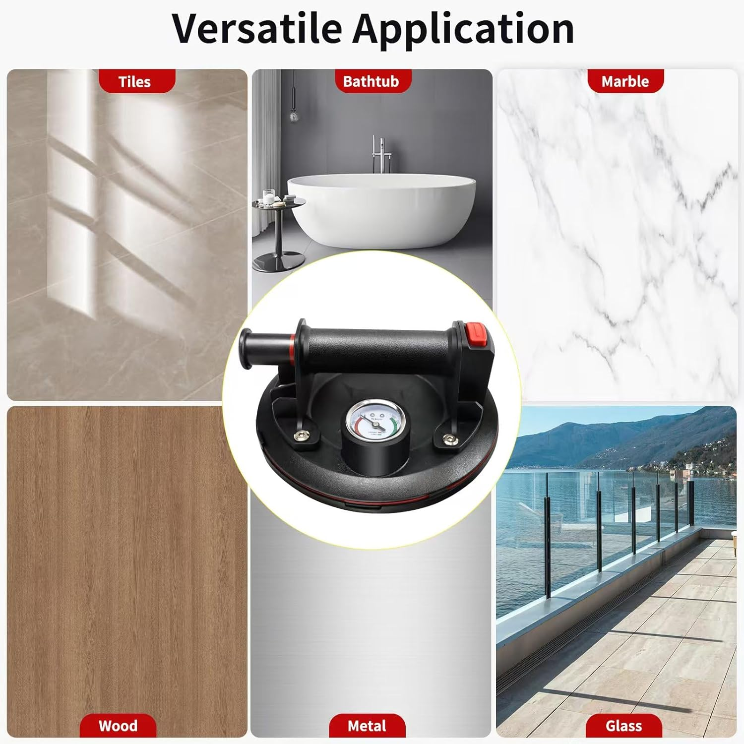 2-Pack Heavy-Duty Vacuum Suction Cups with Pressure Gauge &ndash; 440 Lbs Load, Triple-Layer Rubber Pads &ndash; Glass, Tile, Marble, Metal Lifting & Installation Tool image number 5