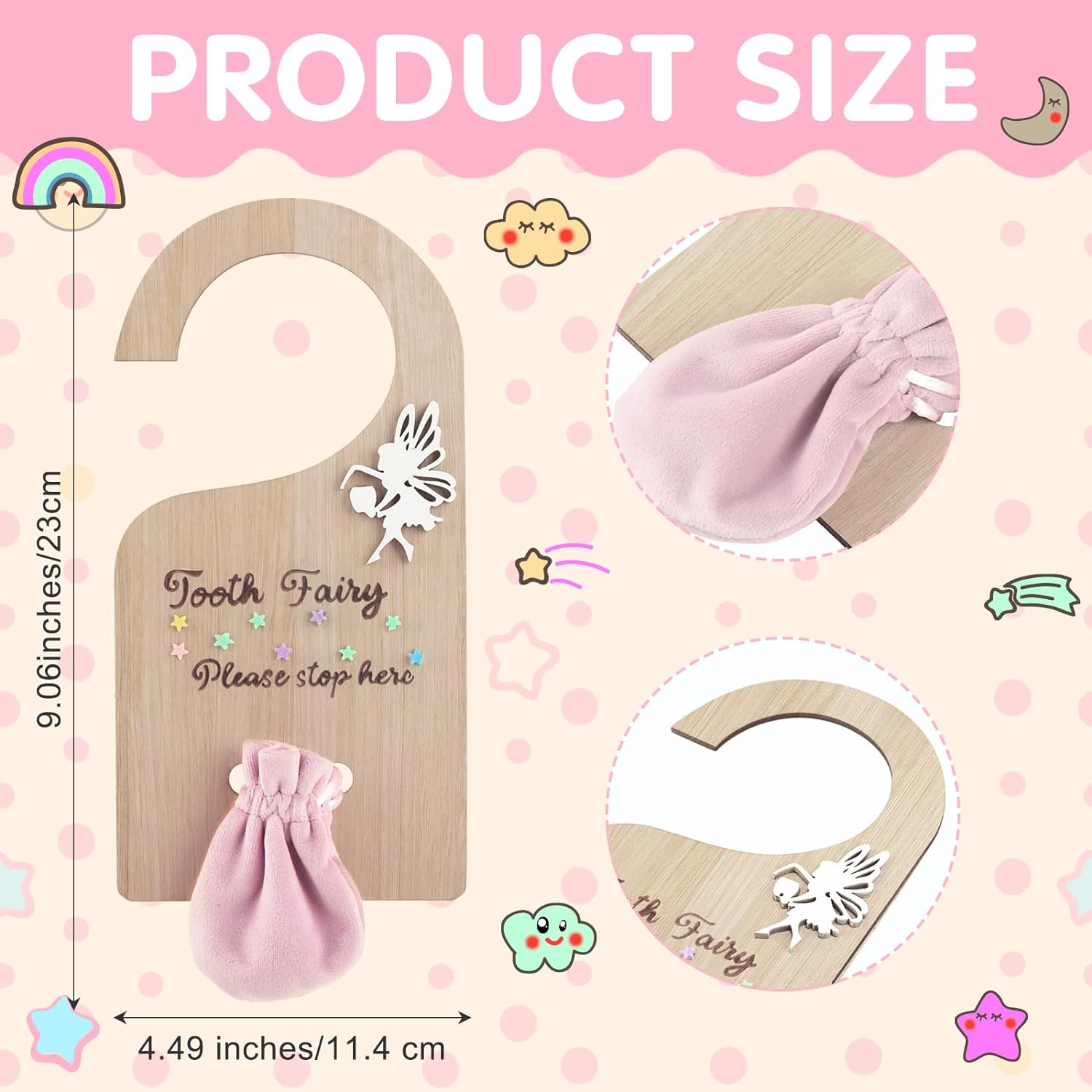 Qunclay Tooth Fairy Tooth Holder Door Hanger Bag Baby Teeth Keepsake Container for Lost Teeth Kids Boys Girl Milk Encourage Gift(Modern Style) image number 2