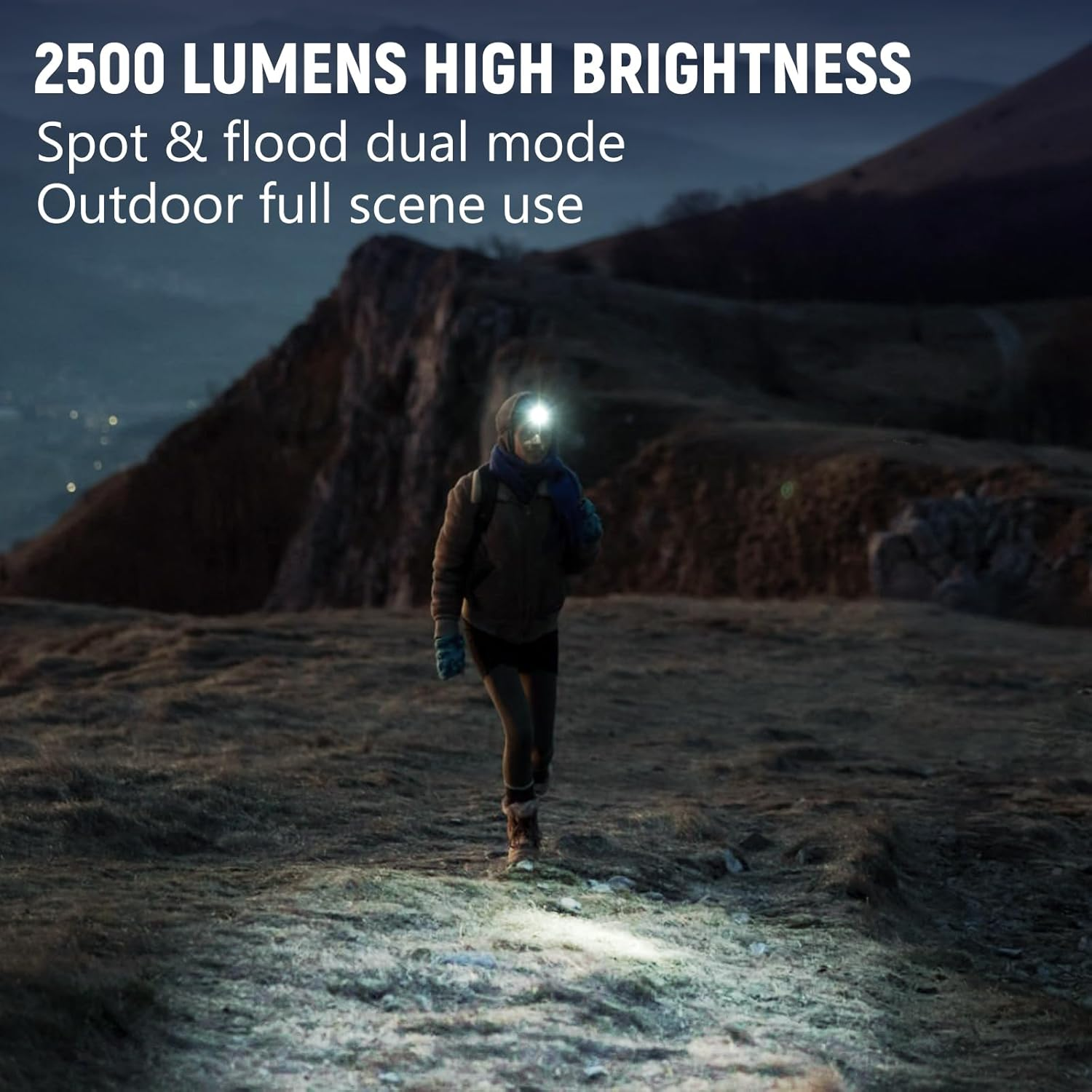 Wurkkos HD16 Headlamp 2500 Lumens Rechargeable LED Headlamp,3 in 1 Rechargeable Head Flashlight with Spot,Flood and Red Lights,Ip66 Waterproof Ultra Bright Head Light with Adjustable Headband