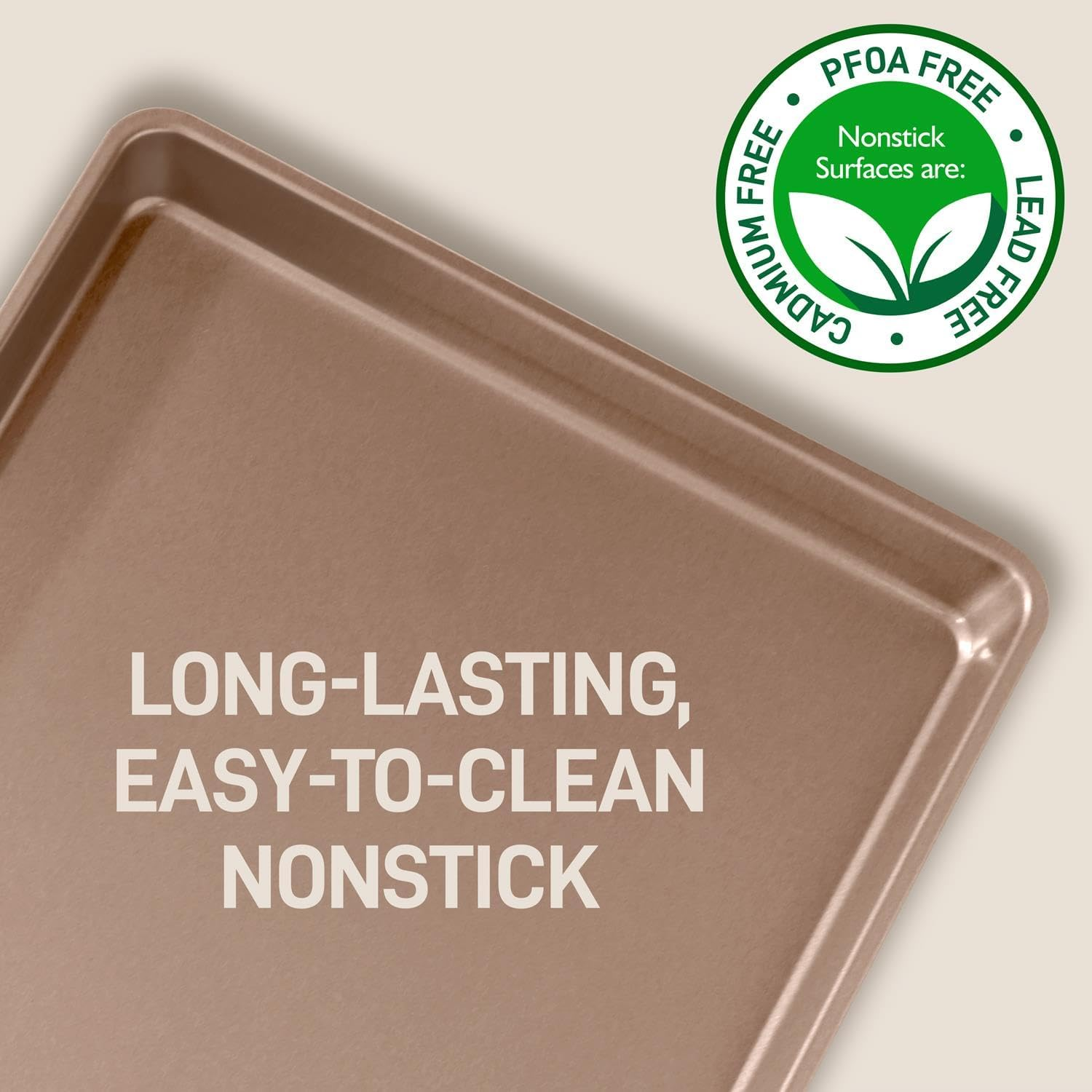 Nutrichef 3-Piece Nonstick Oven Cookie Sheets for Baking, Heavy Duty Carbon Steel Baking Sheet Pans Set, Large, Medium, and Small Sized Baking Tray, Dishwasher Safe (Gold) image number 5