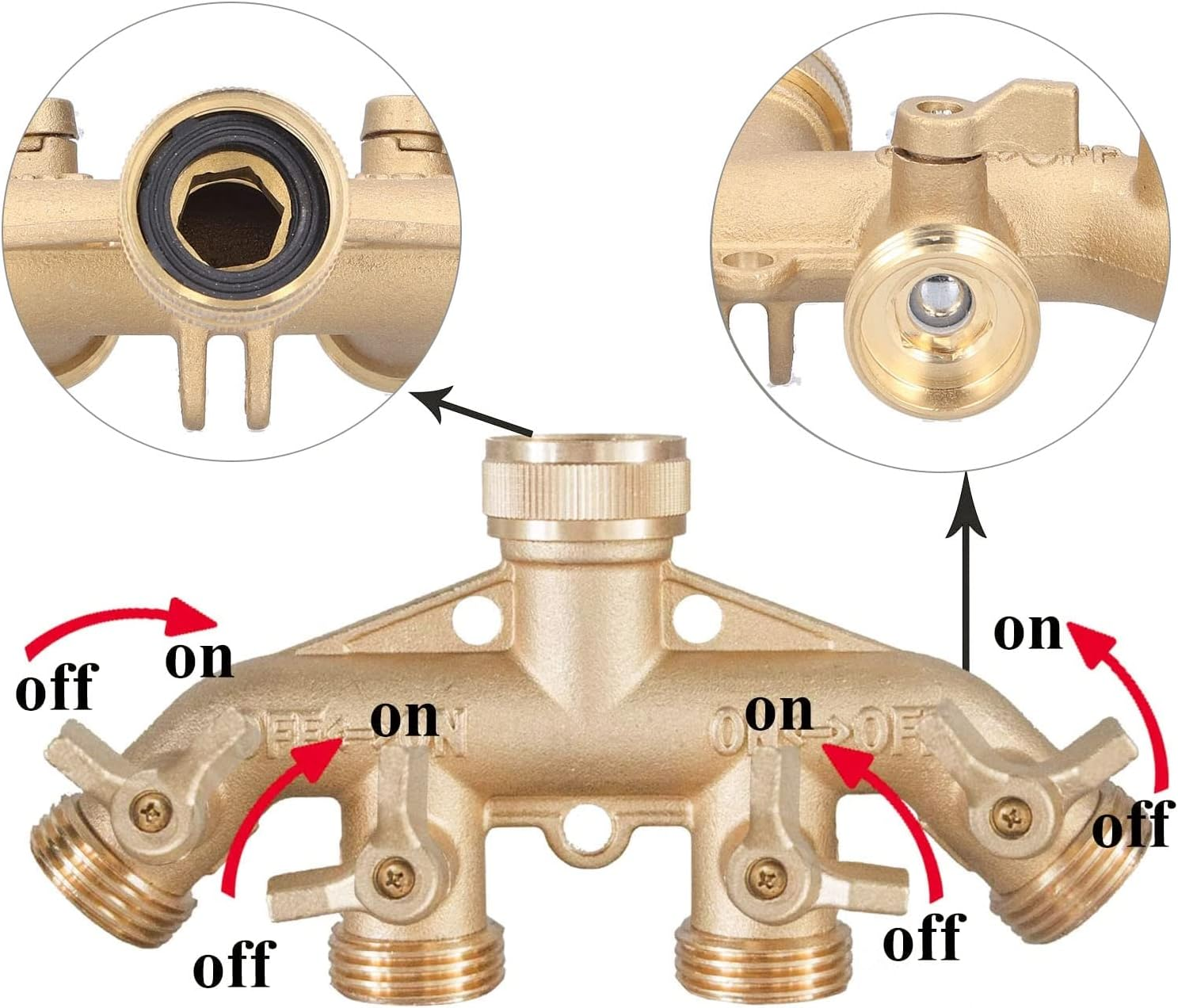 4 Way Connector, Hose Splitter Brass for Lawn Irrigation for Garden Irrigation System image number 5