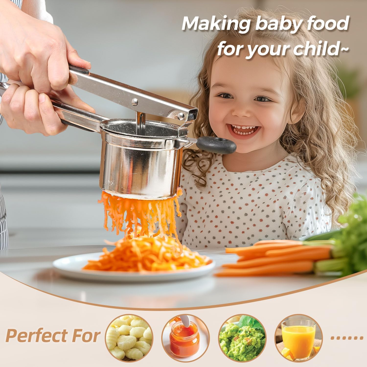 Yopinmall 15 OZ Potato Ricer, Stainless Steel Potato Masher with Silicone Handle Heavy Duty Ricer for Mashed Potatoes Kitchen Tool Potato Press Kitchen Gadget 4 Interchangeable Discs image number 3