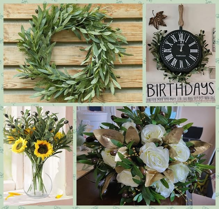 Artigreen 6 Pack Artificial Plants Olive Branches Stems Fake Plants Green Leaves Fruits Branch Leaves for Vase Arrangement Home Wedding Decor Table Centerpieces Festival Decoration(18 Inches)