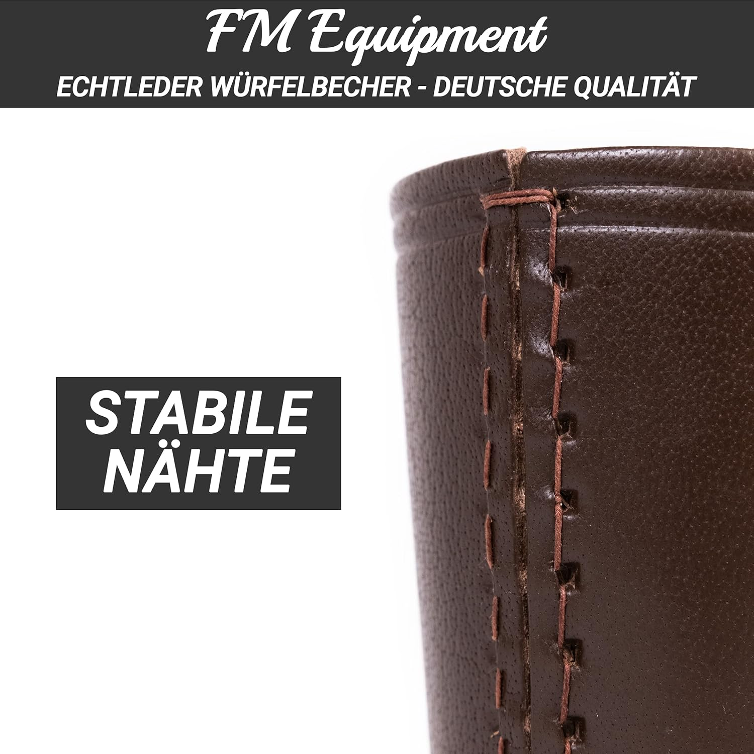 Real Leather Dice Cup with 6 Dice. Classic Handmade Leather Cup