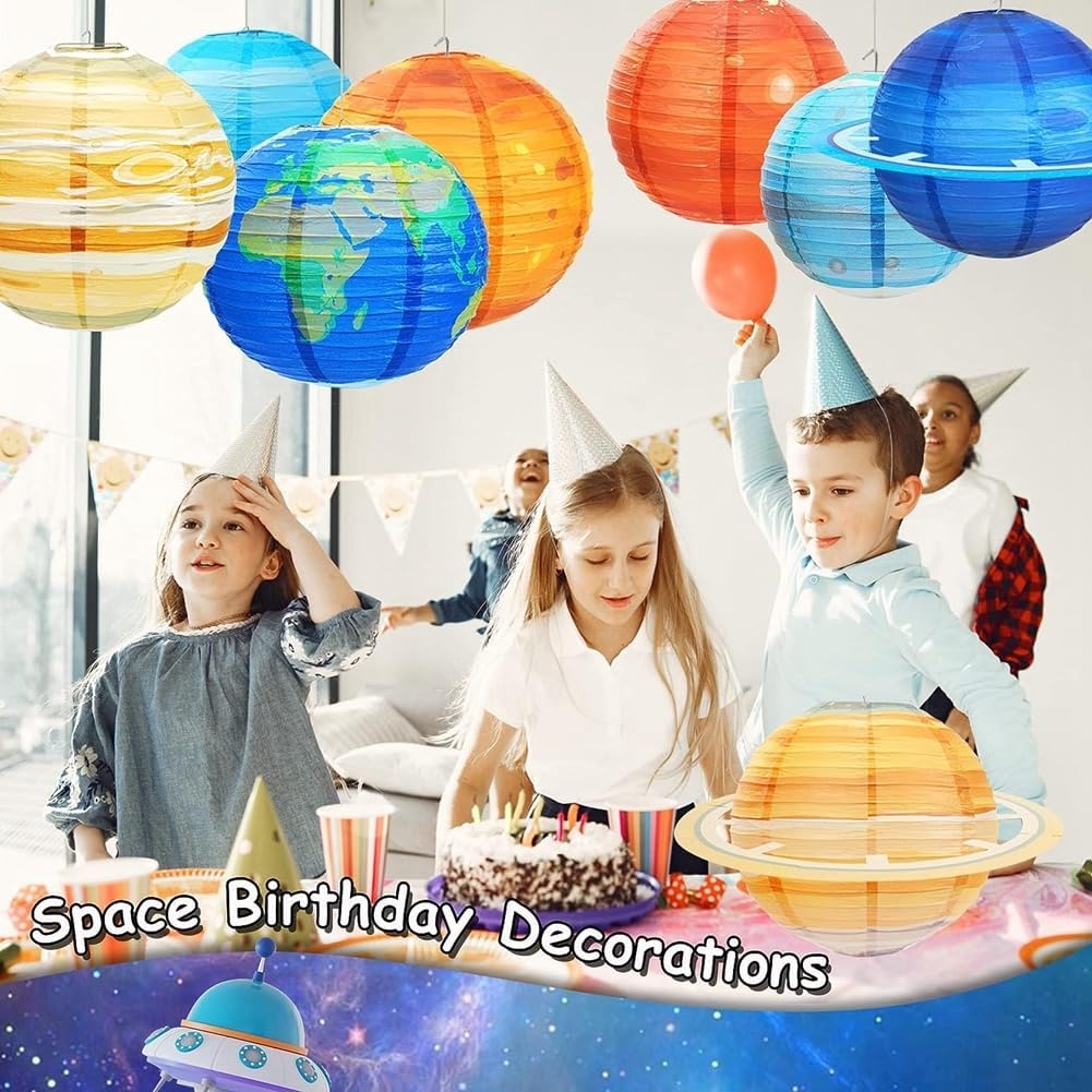 8Pcs Space Paper Lanterns Multi-Color Solar System Planets Lanterns 12Inch Outer Space Themed Supplies Easy to Use Multicolor image number 4