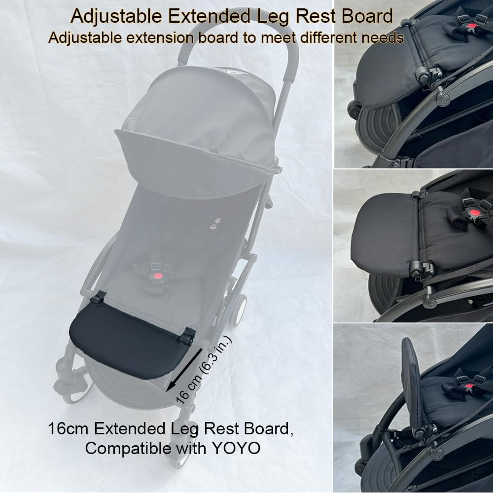 Stroller Leg Rest Compatible with Babyzen YOYO - Foldable Stroller without Disassembly - Extend 6.2 Inch Easy to Attach & Clean, Soft Fabric (Black) image number 2