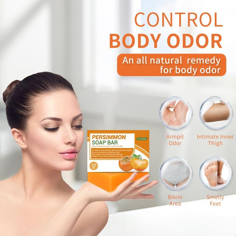 Persimmon Soap Bar for Body Odor Removal, Natural Deodorant Bath Soap for Old People Smell, Handmade Persimmon Green Tea Soap for Face & Body Wash, Deeply Cleansing & Moisturizing Bar 100G (1Pcs) - 3Pcs image number 6